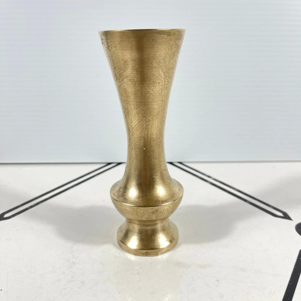 Vintage Solid Brass‎ Bud Vase Flared Rim Pedestal Base Gold Tone 5.5 Inch